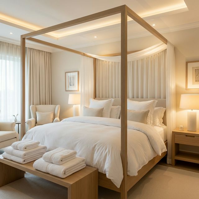 Habitación de hotel equipada con textiles hoteleros premium algodón peruano